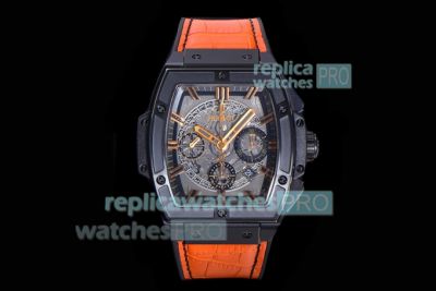 Hublot Spirit Of Big Bang Black Magic 45MM Replica Watch Orange Leather Strap